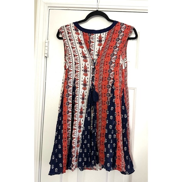 Maeve ANTHROPOLOGIE Canadice Red White Blue Patchwork Paisley Swing Dress XXSP - Picture 4 of 6